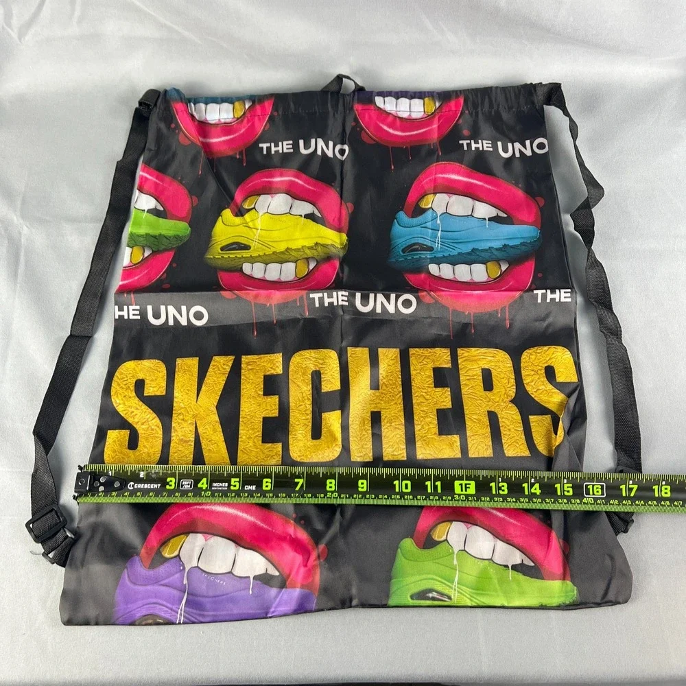 Skechers The Uno Drawstring Bag Mens Black Multi Lips Graphic Adjustable Strap